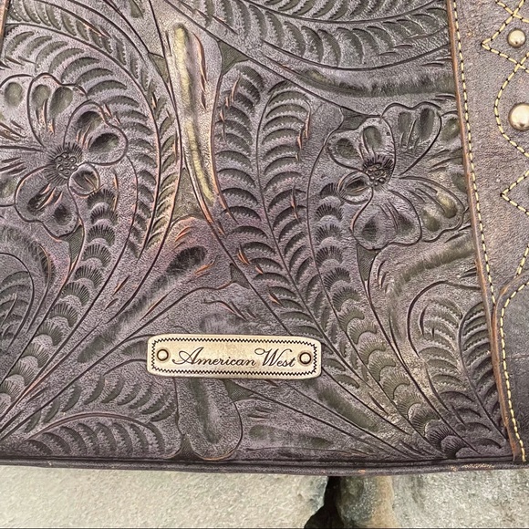 American West Tooled Leather Purse Purple - Picture 3 of 10